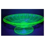 Vintage Uranium Footed Glass Dish and Four Stemmed Sherbet Dishes