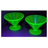 Vintage Uranium Footed Glass Dish and Four Stemmed Sherbet Dishes