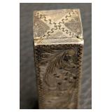 Vintage Italian 800 Sterling Lipstick Case- Ornate Engraved Silver Case with Green Cabochon