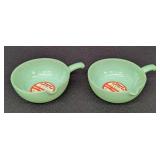 Two Vintage Fire King Jadeite Single Spout Skillet Bowls