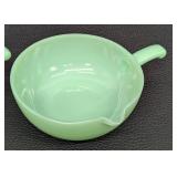 Pair of Fire King Jadeite Single Spout Skillet Bowls