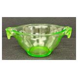 Vintage Uranium Glass Mixing Bowl / U.S. Glass Dining | Vintage Green Vaseline Uranium U.S Glass 2 Handle Batter Mixing Bowl