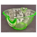 Vintage Uranium Glass Mixing Bowl / U.S. Glass Dining | Vintage Green Vaseline Uranium U.S Glass 2 Handle Batter Mixing Bowl