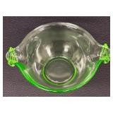 Vintage Uranium Glass Mixing Bowl / U.S. Glass Dining | Vintage Green Vaseline Uranium U.S Glass 2 Handle Batter Mixing Bowl