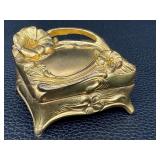 Antique Gold-Tone Floral Jewelry Casket Box - Ornate Rococo-Style Keepsake Box with Lining