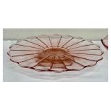 Vintage Anchor Hocking Old Cafe Pink Depression Glass Cake Plate & Candy Dish