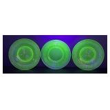 Set of Three Vintage Vaseline / Uranium Depression Glass Plates