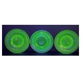 Set of Three Vintage Vaseline / Uranium Depression Glass Plates