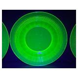 Set of Three Vintage Vaseline / Uranium Depression Glass Plates