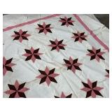 Vintage Quilt Top - Patchwork Star Blocks with Pink Border