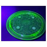 Vintage Jeanette Sunflower Footed Cake Plate & Pink Depression Glass Bowls