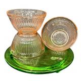 Vintage Jeanette Sunflower Footed Cake Plate & Pink Depression Glass Bowls