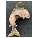 Vintage Pink Ceramic Fish Sculpture Wall Pocket