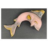 Vintage Pink Ceramic Fish Sculpture Wall Pocket