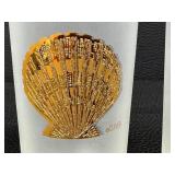 Three Vintage Culver Vintage Frosted Glass Tumblers - Seashell Gold Embossed