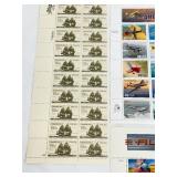 USPS New Classic American Aircraft Stamp Sheet + All Aboard! Train Sheet + Ship-Themed Strip