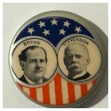 Antique Bryan & Stevenson Campaign Button - 1896 Newark