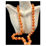 Vintage Carnelian Agate Beaded Necklace - Hand-Knotted, 25" L, Sterling Silver Clasp