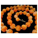 Vintage Carnelian Agate Beaded Necklace - Hand-Knotted, 25" L, Sterling Silver Clasp