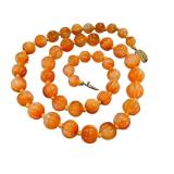 Vintage Carnelian Agate Beaded Necklace - Hand-Knotted, 25" L, Sterling Silver Clasp