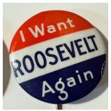 Vintage Roosevelt Pinbacks (Lot of 5) - FDR Campaign Buttons