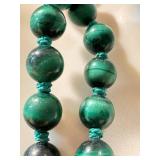 Malachite Bead Necklace - Vintage Hand-Knotted With Coral Accents