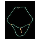 Malachite Bead Necklace - Vintage Hand-Knotted With Coral Accents