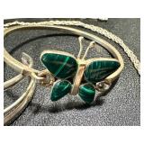 Vintage Silver & Sterling Jewelry Lot - Butterfly & Floral Inlays, 22-inch Necklaces, Mexico Alpaca