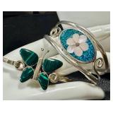 Vintage Silver & Sterling Jewelry Lot - Butterfly & Floral Inlays, 22-inch Necklaces, Mexico Alpaca