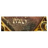 Vintage Italian Heart Pendant - Mosaic Shell Inlay, Red Border, Gold Tone Filigree