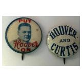Antique Hoover & Curtis Political Campaign Pin Back / Button & Antique Put Hoover On Political Pin Back / Button