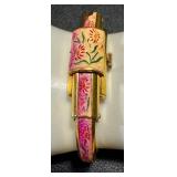 Vintage Bucherer Cuff Watch - Vintage - 17 Jewels - Swiss - Pink Enamel Floral Dial