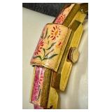 Vintage Bucherer Cuff Watch - Vintage - 17 Jewels - Swiss - Pink Enamel Floral Dial