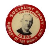 Vintage Eugene V. Debs Socialist Party Campaign Button - Workers of the World Unite