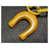 Vintage Equestrian Themed Bakelite Charm Bracelet with Horse Head, Horseshoes & Boot Pendants