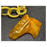 Vintage Equestrian Themed Bakelite Charm Bracelet with Horse Head, Horseshoes & Boot Pendants