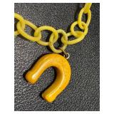 Vintage Equestrian Themed Bakelite Charm Bracelet with Horse Head, Horseshoes & Boot Pendants