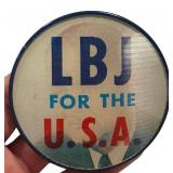 Vintage Vari-Vue LBJ For The USA Pinback Button