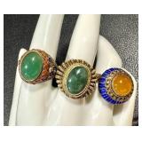 Five Vintage Chinese Export Rings - Adjustable Bands, Some Silver-Marked