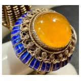 Five Vintage Chinese Export Rings - Adjustable Bands, Some Silver-Marked