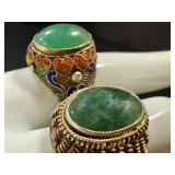 Five Vintage Chinese Export Rings - Adjustable Bands, Some Silver-Marked