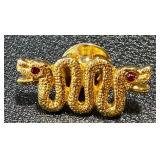 Vintage Double Snake Head Gold Tone Necklace and Pin