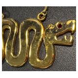 Vintage Double Snake Head Gold Tone Necklace and Pin