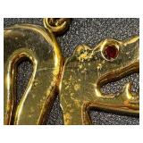 Vintage Double Snake Head Gold Tone Necklace and Pin