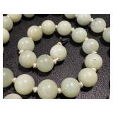 Vintage Green Chalcedony Necklace - Hand-Knotted Beads, 24 in, Sterling Silver Clasp