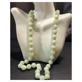 Vintage Green Chalcedony Necklace - Hand-Knotted Beads, 24 in, Sterling Silver Clasp