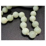 Vintage Green Chalcedony Necklace - Hand-Knotted Beads, 24 in, Sterling Silver Clasp