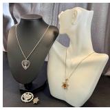 Vintage Judiaca Jewelry Items including a Sterling Star of David Necklace w/ Hand Painted Floral Resin Center