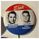 Vintage Wallace Campaign Pin Backs / Buttons - Vintage 1968 Wallace/Le May Oval Pin Backs