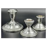 Vintage Sterling Silver Weighted Footed Candy Bowl & 3 Candlesticks